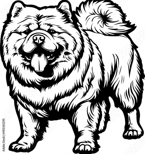 Chow Chow Dog, animal, vector, mammal, sketch, cat, pet, wildlife, nature, dog, illustration, fur, wild, drawing, bear, head, hand drawn, isolated, black, cute, white, shaggy, tail, zoo, beast, domest