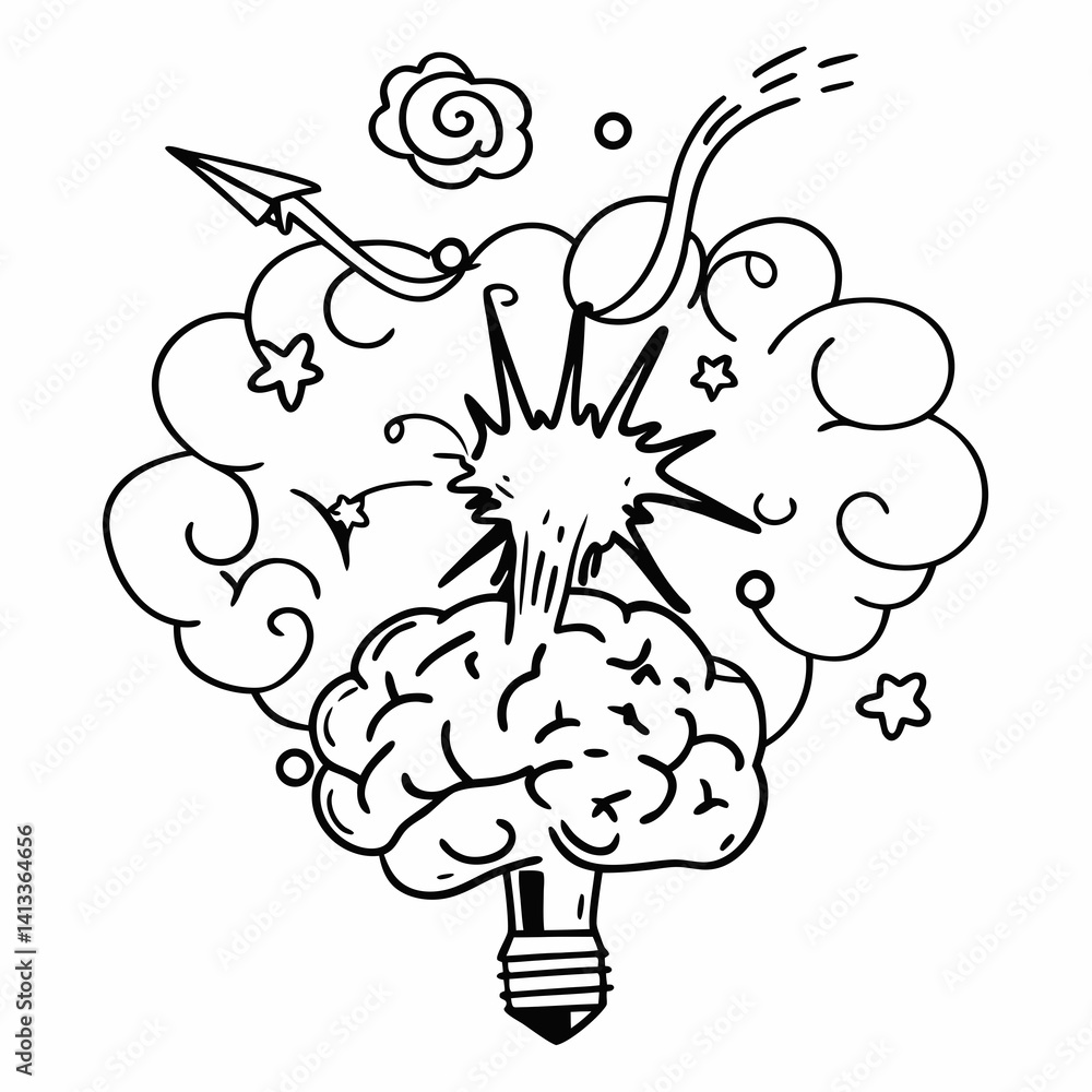 Fototapeta premium Creative explosion from brain with colorful ideas and artistic chaos