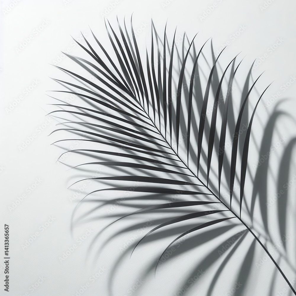 Obraz premium Elegant palm leaf casting a delicate shadow against a minimalist background, perfect for botanical, interior design, or wellness-themed projects.