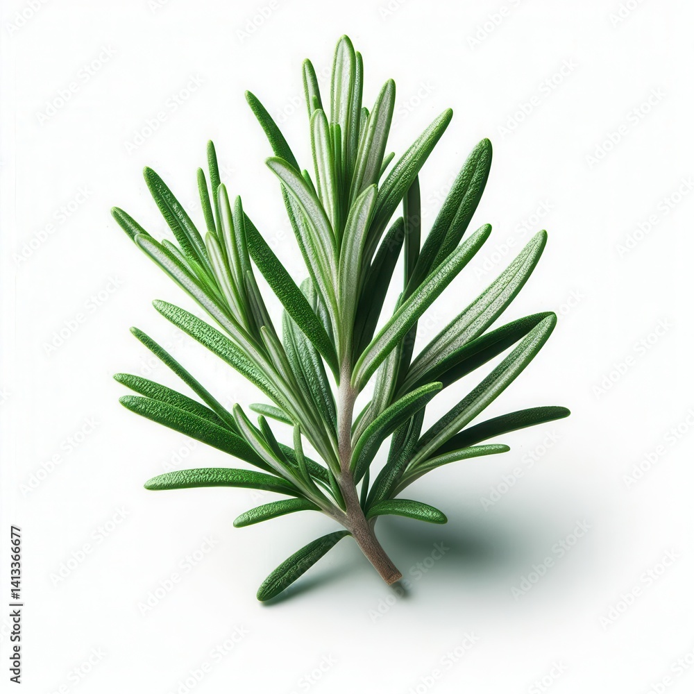 Fototapeta premium Fresh rosemary sprig on a white background, perfect for culinary, health, or natural product projects.