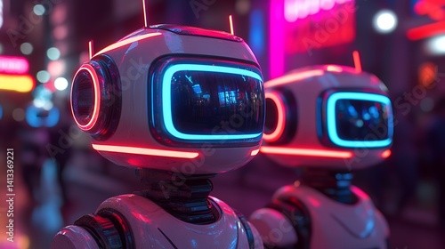 Creative Advertising Campaign Featuring Futuristic Robots in Urban Setting
