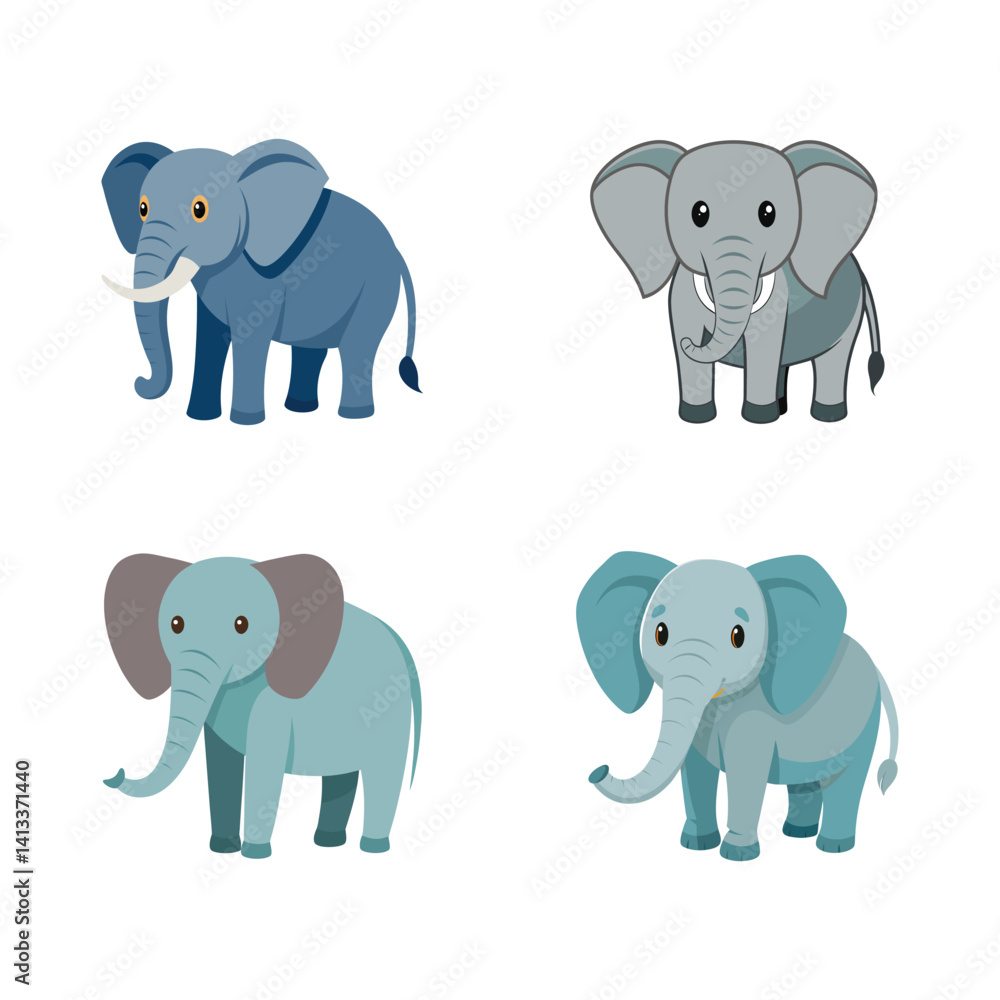set of cartoon elephants set of cartoon elephants