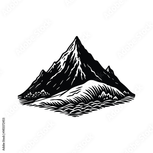 Majestic Black Mountain Peak Landscape Illustration