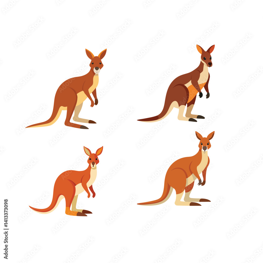 Four Kangaroos Australian Wildlife Icons Design, Four Kangaroos Australian Wildlife Icons Design,