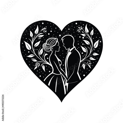 Romantic Couple Silhouette Heart Wedding Design,