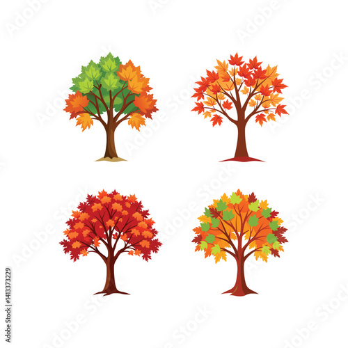 Four trees showcasing autumn foliage seasonal changes nature