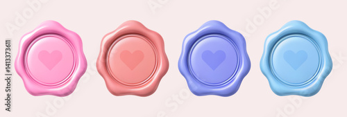 Wax Seal Stamp 3d Isolated Pastel Ancient Background Vintage Old Love Letter Message Certificate Heart Tag