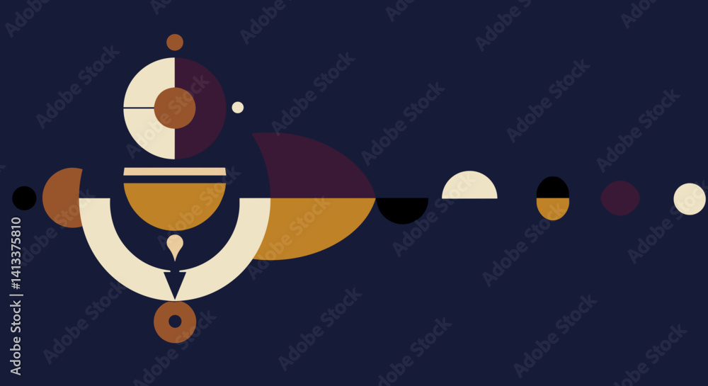 Abstract geometric design with circles and shapes in dark color palette Esoterics