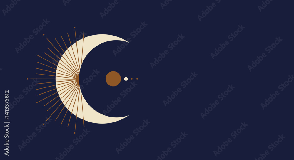 Celestial moon and sun design in gold on dark background Esoterics