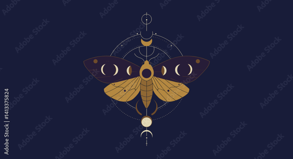 Lunar Moth Illustration with Celestial Elements in Dark Colors Esoterics