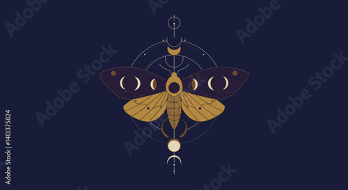 Lunar Moth Illustration with Celestial Elements in Dark Colors  Esoterics