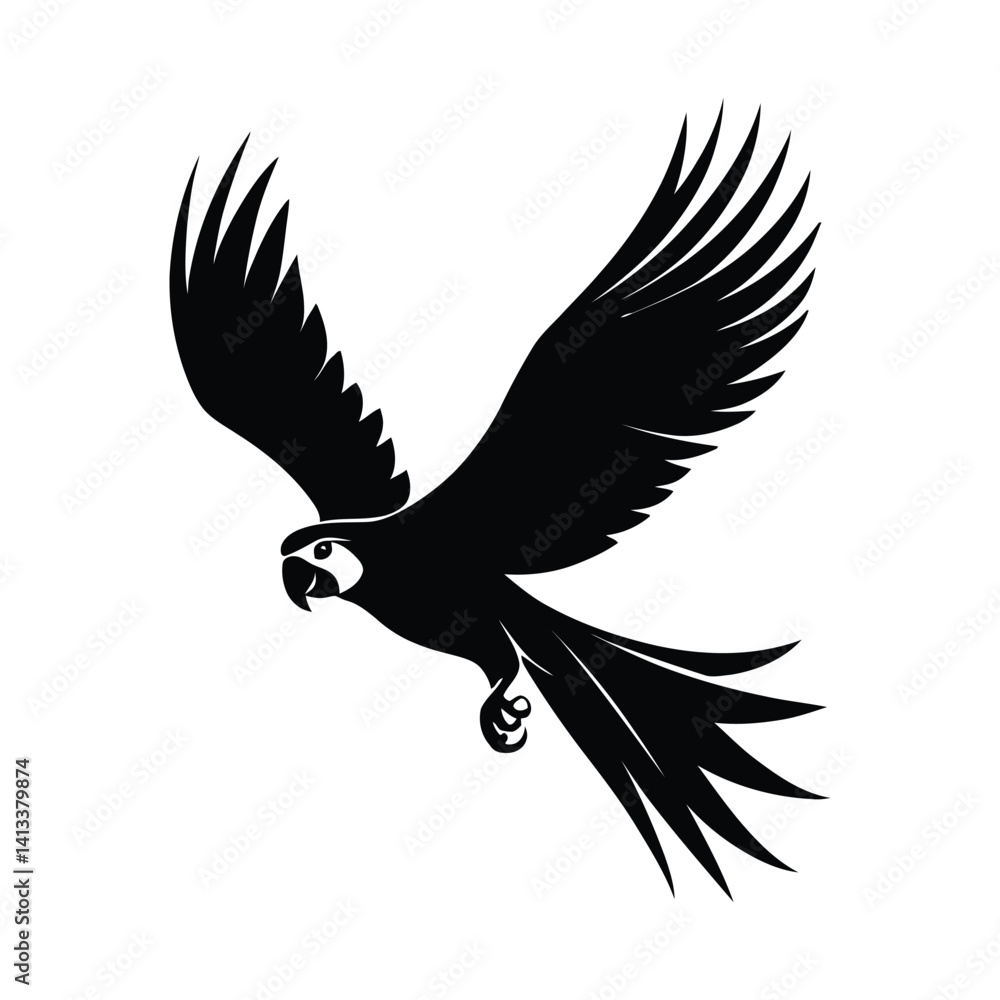 Fototapeta premium Creating Dynamic Vector Parrot Illustrations: Designing Elegant Tropical Bird Graphics in Flight. 