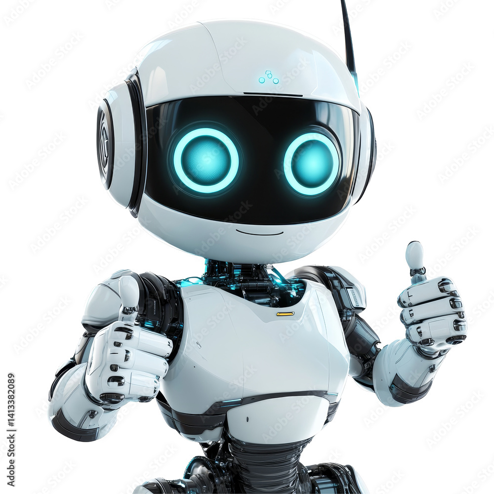 Friendly AI robot giving a thumbs up against a clean transparent background, Friendly AI Robot with Thumbs Up on transparent background Friendly AI robot giving a thumbs up against a clean transparent background, Friendly AI Robot with Thumbs Up on transparent background