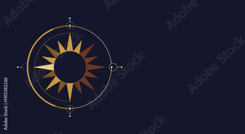 Obraz na płótnie Golden sun compass design on dark background Esoterics w salonie