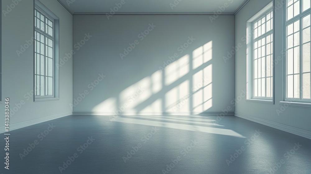 Fototapeta premium Empty Modern Room with Sunlight Streaming Through Windows