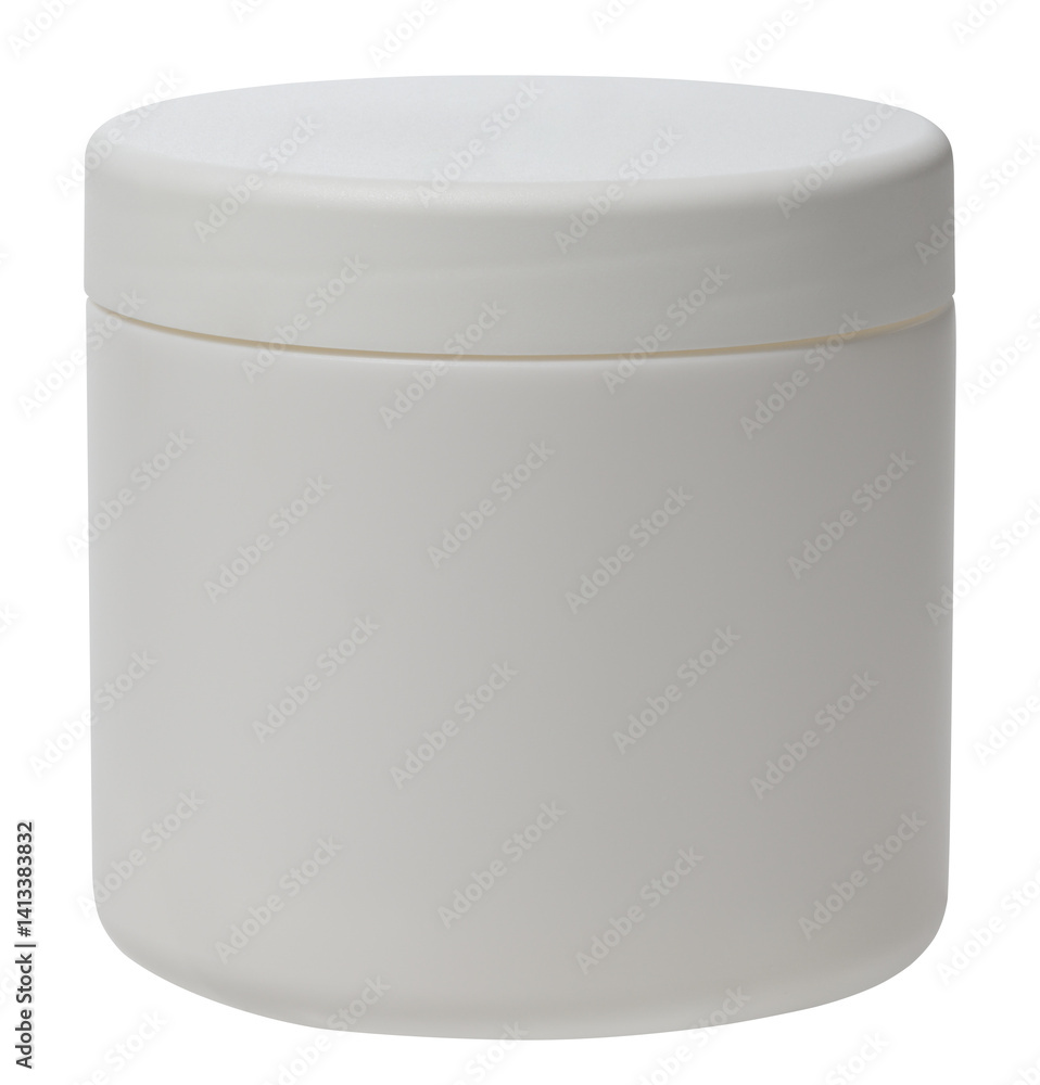 White plastic jar with lid for cream on isolated background White plastic jar with lid for cream on isolated background