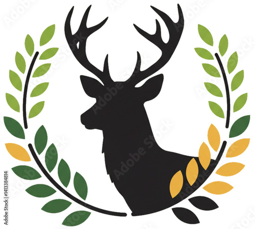 Stylized deer silhouette in leafy frame
