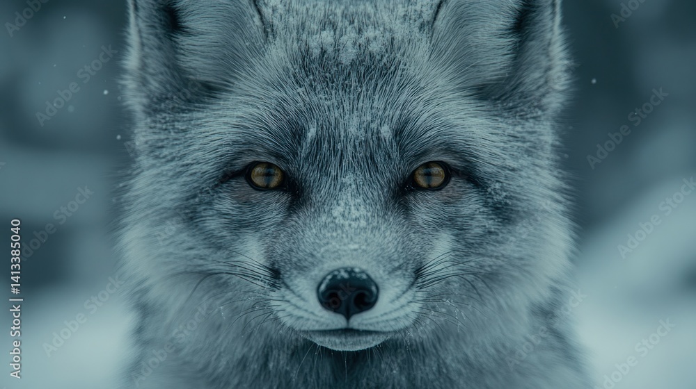 Fototapeta premium Winter fox close-up, snowy