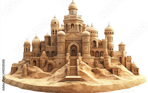 A Gothic-Inspired Sandcastle Isolated on transparent background.