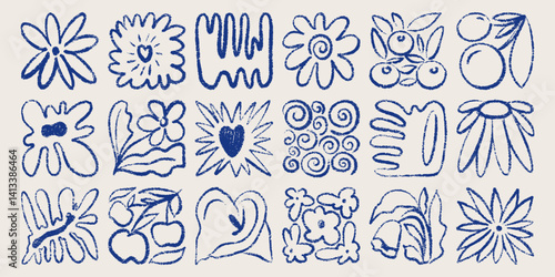 Contemporary organic plant shapes collection. Abstract floral minimal forms, geometric botanical blob brush strokes, naive foliage. Vector isolated set