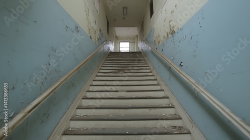 Decaying stairway in abandoned building