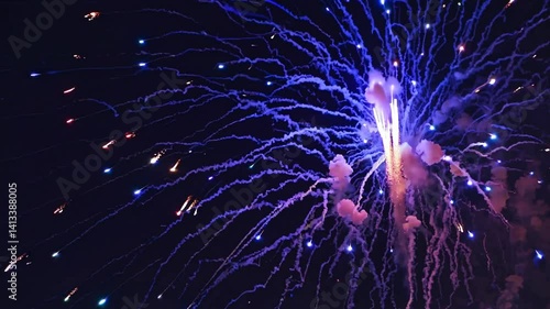 Colorful fireworks at night sky, American independence day, 4th of July