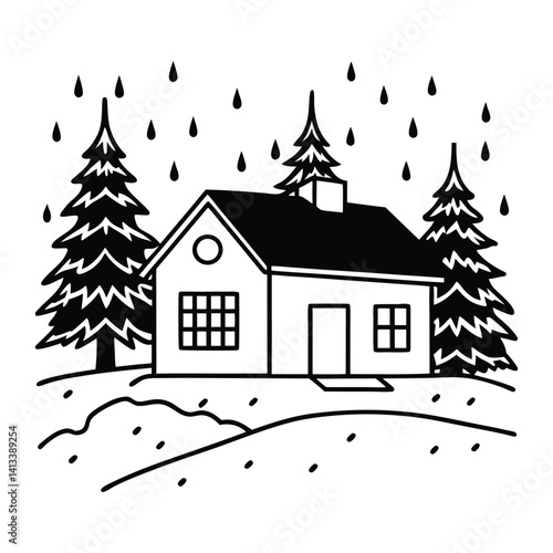 Wallpaper Mural Farmhouse in Heavy Snowfall Silhouette Torontodigital.ca