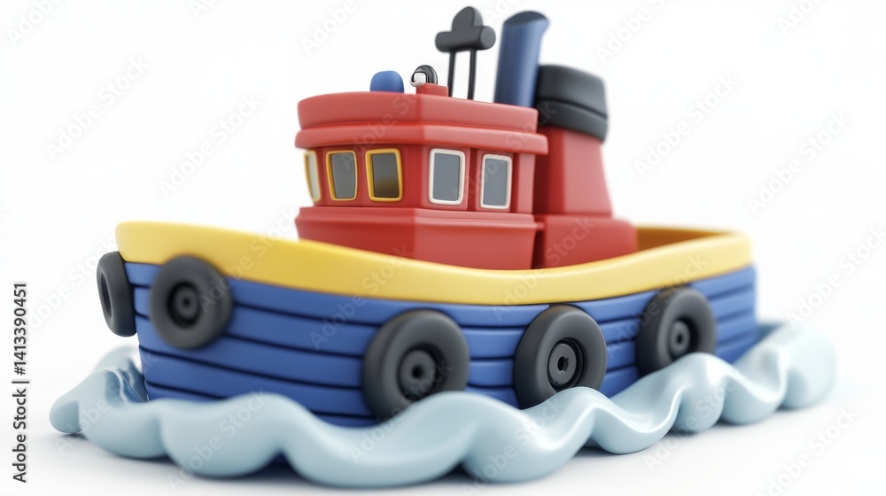 Naklejka premium Artistic creation of a colorful boat made from paper, set amidst waves and a smokestack