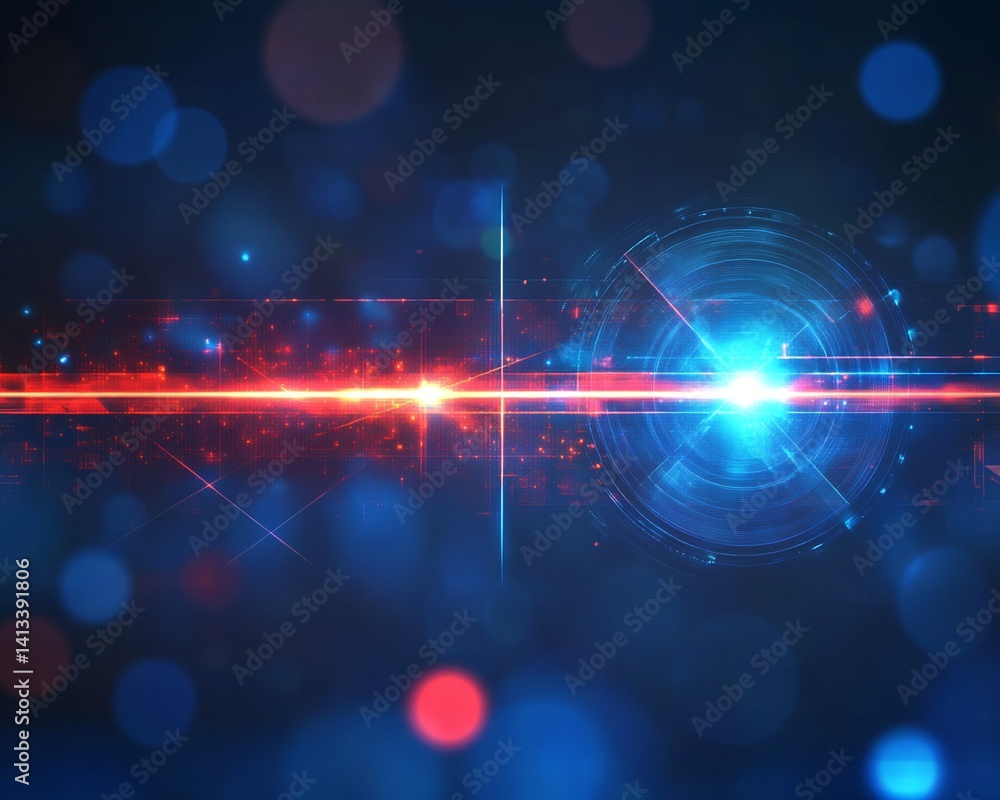 Fototapeta premium Abstract Digital Composition with Glowing Circular Element and Light Streaks