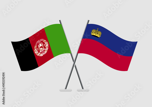 Afghanistan and Liechtenstein vector flags in patriotic flat graphic style