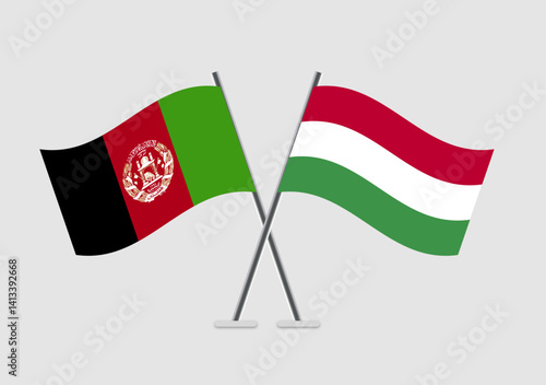 Afghanistan and Hungary vector flags illustrated with soft wave motion