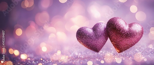 Abstract purple heart bokeh background with hearts - concept Mother's Day, Valentine's Day, Birthday, Christmas day