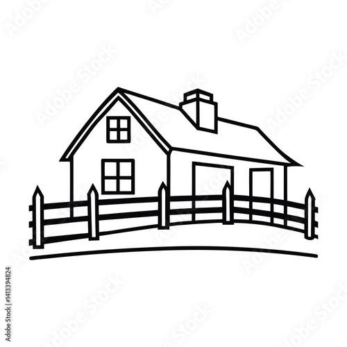 Red Roofed Farmhouse with Barn Silhouette
