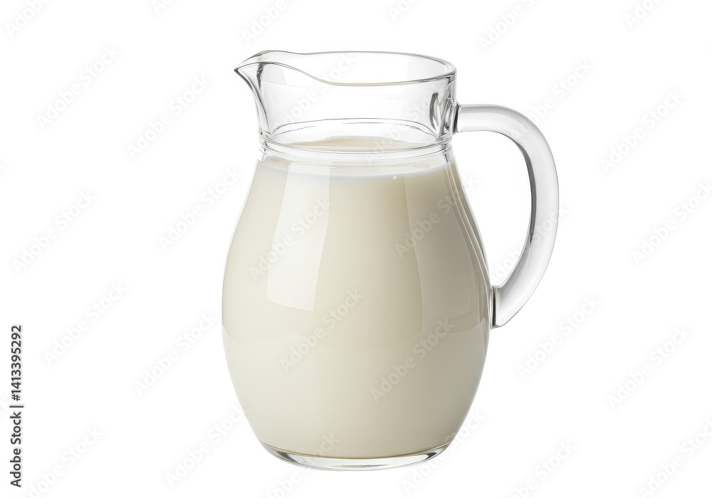 Fresh dairy milk in glass pitcher on bright white backdrop isolated on white background Fresh dairy milk in glass pitcher on bright white backdrop isolated on white background