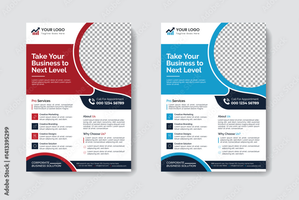 Corporate business flyer template design set with red,blue, Corporate business flyer template design set with red,blue,