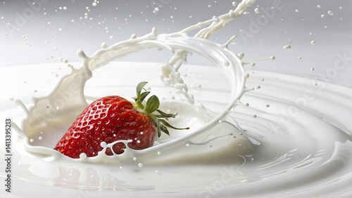 Strawberry Halo Drop – Berry plunging through a soft and minimal dairy whirl.