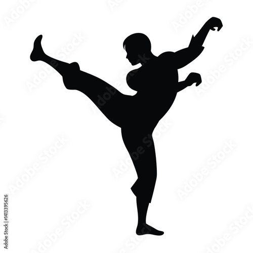 silhouette of a martial artist in a high kick pose