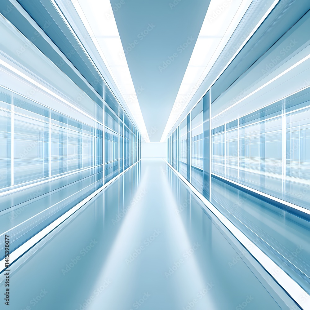 Obraz premium Futuristic Blue Corridor Abstract Digital Art