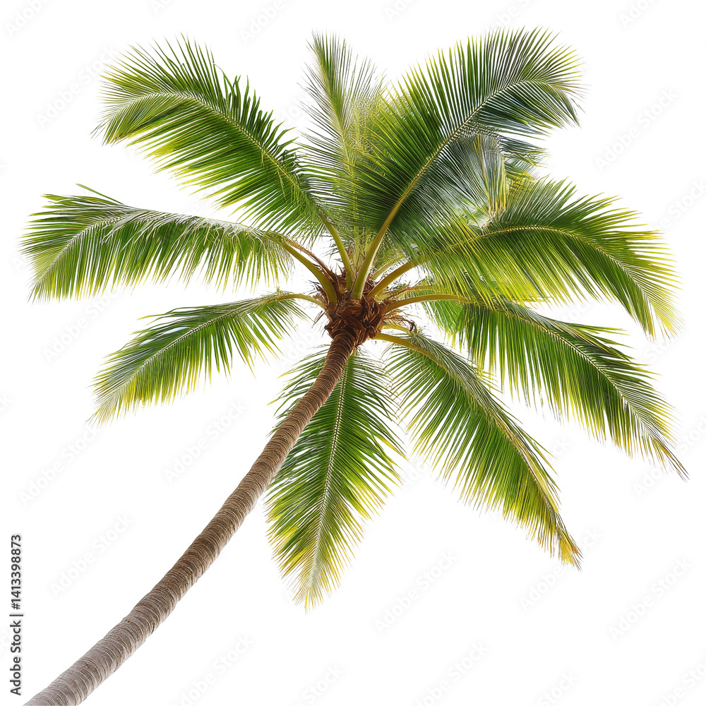 Naklejka premium Lush coconut palm leaf tree isolated against a transparent background capturing tropical essence and natural beauty in a serene environment, coconut palm leaf tree isolated on transparent
