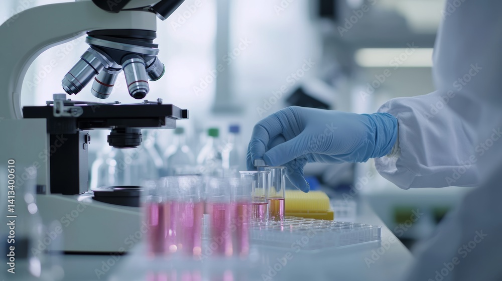 Biochemist preparing samples for analysis in a laboratory. Featuring scientific research and experimentation Biochemist preparing samples for analysis in a laboratory. Featuring scientific research and experimentation