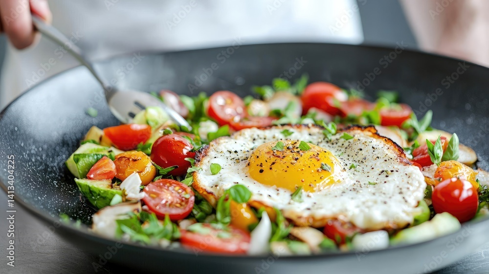 Delicious salad with fried egg and meat fresh healthy meal stock photo Delicious salad with fried egg and meat fresh healthy meal stock photo