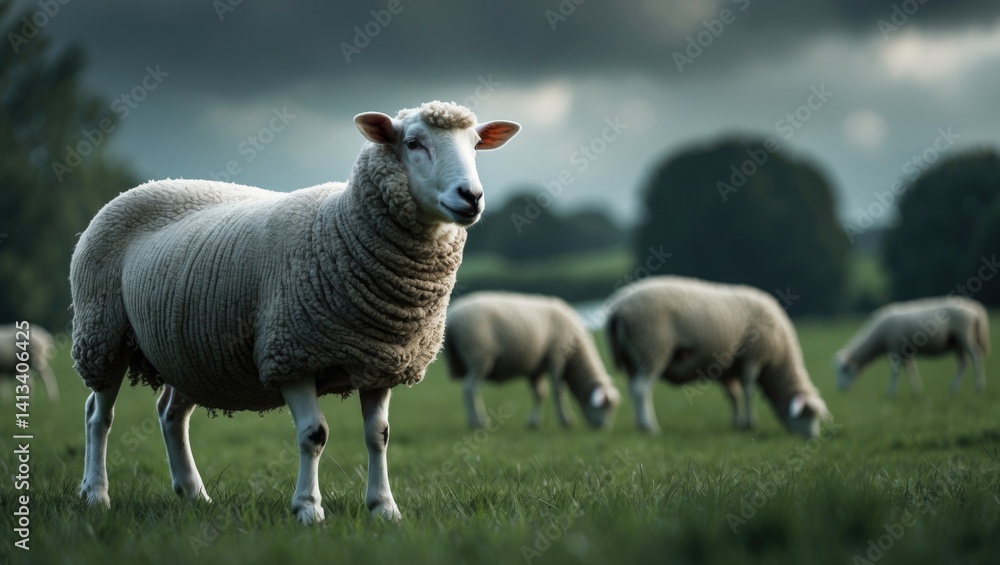 Obraz premium The sheep attentively watches its surroundings