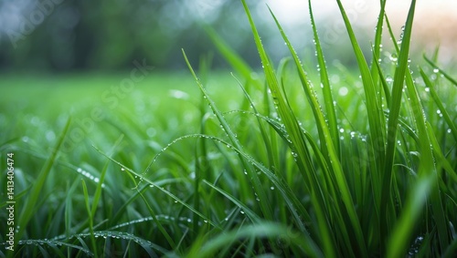 Obraz na płótnie Morning dew on grass captured in a cool photo w salonie