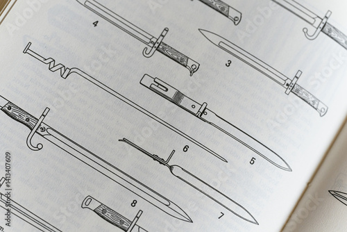 Obraz na płótnie A sample of different types of bayonets drawn on paper.
w salonie