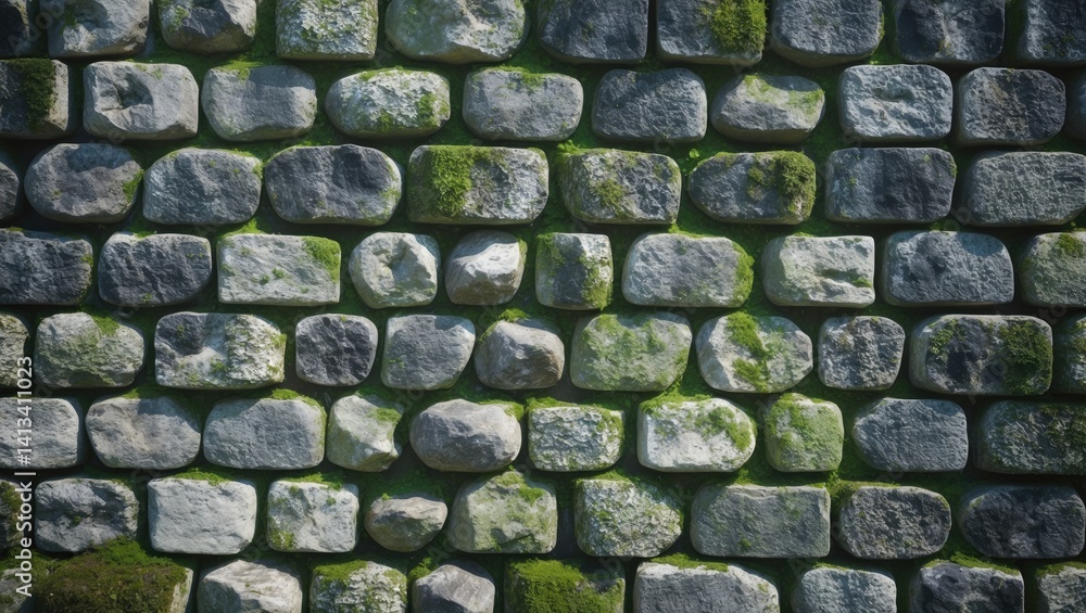 Outdoor Stone Wall Covered in Textured Moss Outdoor Stone Wall Covered in Textured Moss