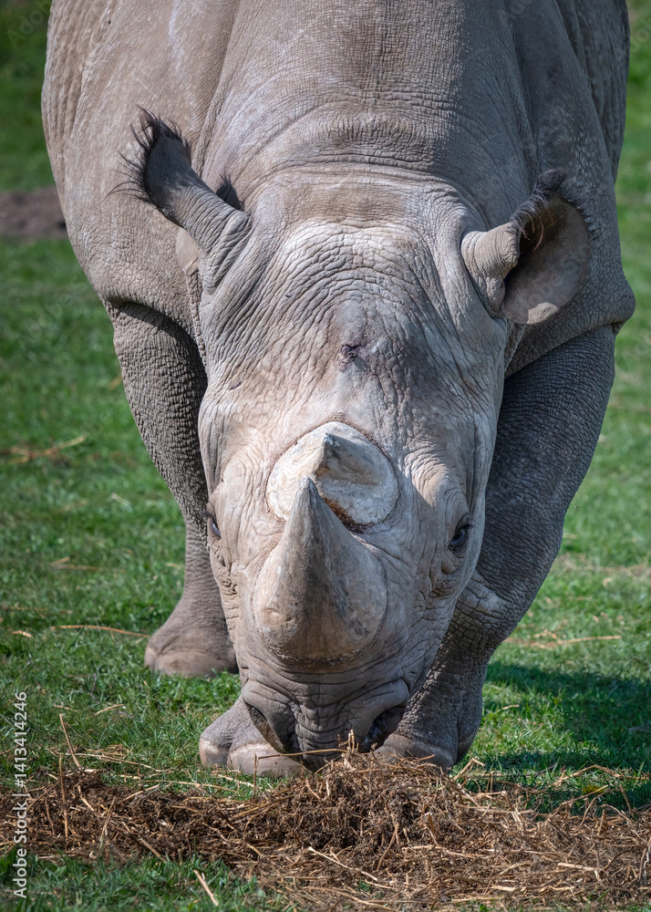 Obraz premium Adult Male Black Rhinoceros Walking on Grass