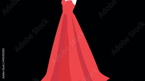 Elegant red evening gown on female mannequin silhouette flat vector illustration