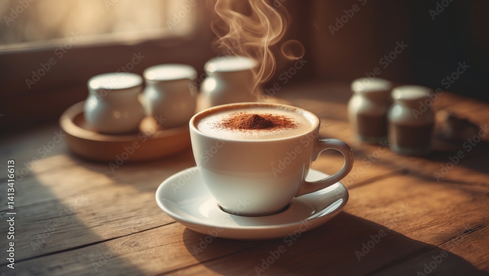 Gentle focus on coffee cup, coffee setting in background - classic effect photograph Gentle focus on coffee cup, coffee setting in background - classic effect photograph