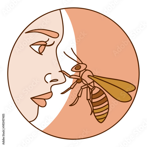 Wasp flying near woman’s face in warning situation