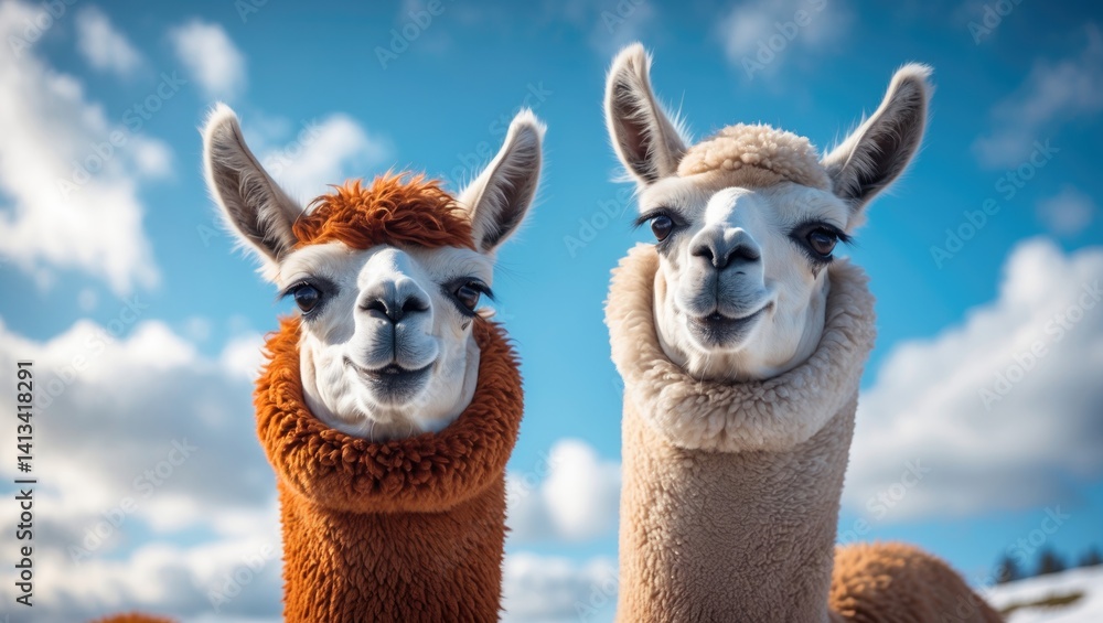 Obraz premium Two adorable alpacas during winter